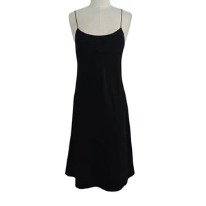 Vestido sin Mangas Helmut Lang Talla Grande Negro Cupro Midi Correas de Espagueti Minimalista - Imagen 1 de 7