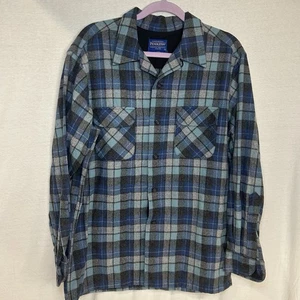 Pendleton Board Shirt Mens Large Blue Gray Wool 1961 Surf Plaid Beach Boys - Picture 1 of 8