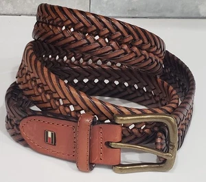 Men's TOMMY HILFIGER Med Wide Caramel Brown Braided Belt Brass Hardware, 40/100 - Picture 1 of 2