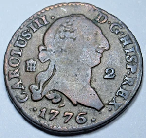 1776 Spanish Copper 2 Maravedis Genuine 1700's US Colonial Pirate Treasure Coin - Picture 1 of 2