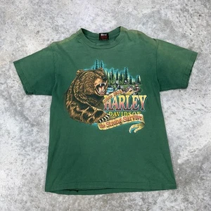 Vintage Harley Davidson Shirt Mens Medium Green Bear The Strong Survive 90s USA - Picture 1 of 7