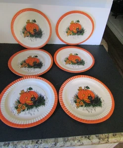Set 6 piatti di carta vintage anni 60 Halloween gatto nero, JOL, gufi 9 1/4" - Foto 1 di 3