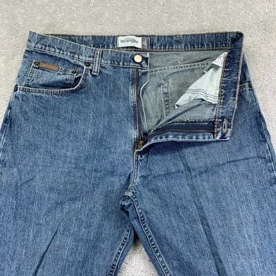 Pantalones de mezclilla vintage Wrangler para hombre 34x32 calce suelto azul desgastado holgados Y2k Foto 1 de 4