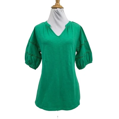 Blusa Soft Surroundings Mujer M Mediana Kiwi Mangas Crochet Cuello Muesca Foto 1 de 4