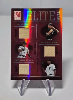 Parche de murciélago BECKETT-DONTRELLE- IVAN RODRIGUEZ 2004 Donruss Elite rosa GU #066/100  Foto 1 de 2