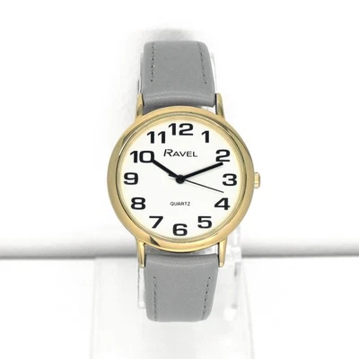 Ravel Men’s Easy Read Classic Gold Watch with Grey Faux Leather Strap: New - Image 1 of 3