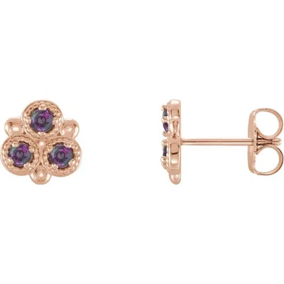 Lab-Grown Alexandrite 三石耳环 14K 玫瑰金 — 第 1/2 张图片