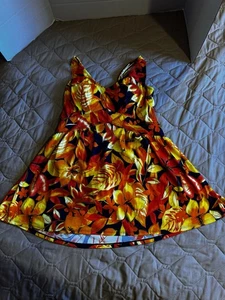 Roaman’s Floral Swimsuit Plus Size 16W Orange Red Swim Dress Tankini Summer - Picture 1 of 13