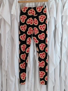 No Boundaries High Rise Leggings Size S (3/5) Black w/Pizza Heart Sueded NWT - Picture 1 of 10