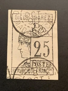 🏴☠️FRENCH COLONIES; DIEGO SUAREZ 1890 classic Imperf issue fine 25c. value - Picture 1 of 2