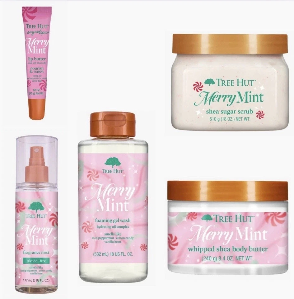 Tree Hut Merry Mint Holiday 5 juegos labios, exfoliante, gel de baño, niebla y mantequilla corporal Foto 1 de 4