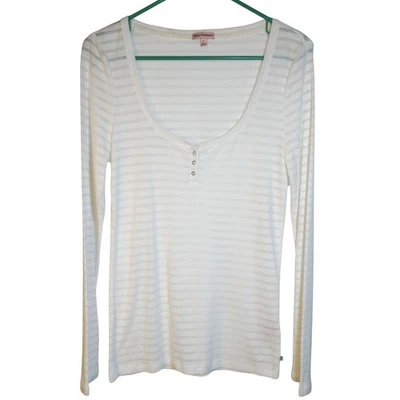 Juicy Couture White Striped Long Sleeve Top with Decorative Buttons Size Large - Image 1 of 4