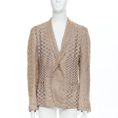 Blazer raro HAIDER ACKERMANN 2015 Runway dorado plata lino seda a cuadros XL Foto 1 de 4