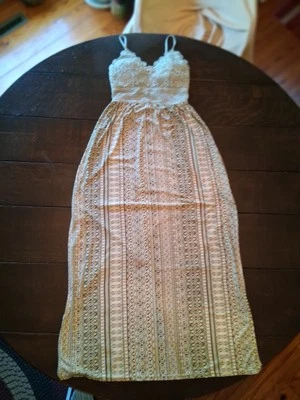  Women's "No Boundaries" Sea Foam Green Crocheted Lace Bodice Summer Maxi Dress - Image 1 of 4