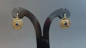 Beautiful Pr 1930s Art Deco Pierced Ear 18ct Gold Sapphire Round Huggie Earrings - Picture 1 of 21