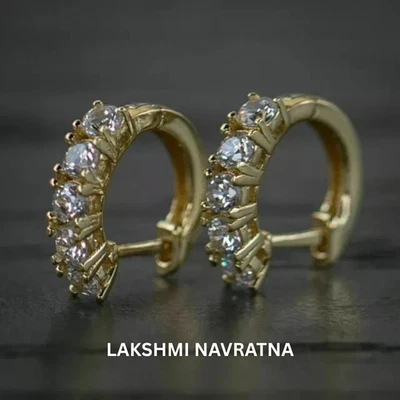 0.80Ct Round Cut Moissanite Women's Huggie Hoop Earrings 14K Yellow Gold Plated - Image 1 of 4