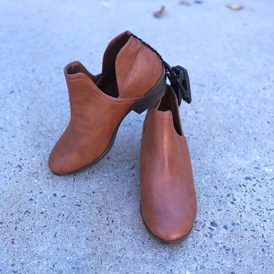 Faded Glory Tan Brown Ankle Booties 7 Western Chelsea V-Slit Faux Leather - Image 1 of 4