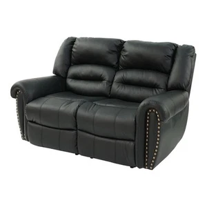 Poundex Modern Bonded Faux Leather Upholstered Loveseat in Black - Picture 1 of 7