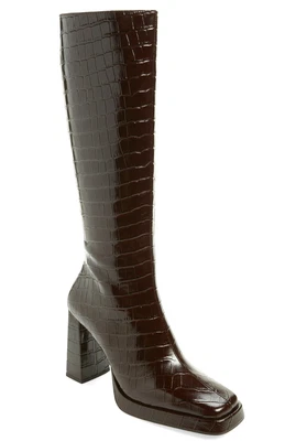 Jeffrey Campbell Maximal Croc Embossed Leather Knee High Platform Heel Boot US 9 - Image 1 of 4