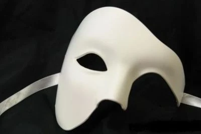 MASCARADA FANTASMA DE LA ÓPERA MARDI GRAS DISFRAZ MEDIA MÁSCARA BLANCO LISO Foto 1 de 2