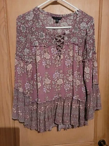Blusa Corbata American Eagle Para Mujer XS Boho Floral Manga Campana Campesina Rosa Malva - Imagen 1 de 11