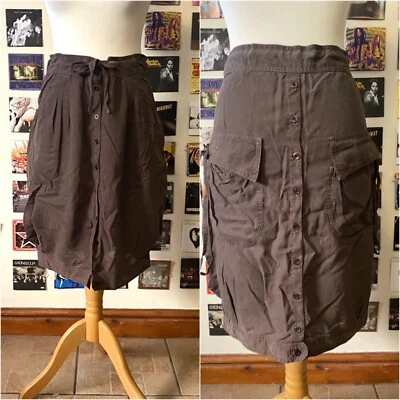 Vintage Años 90 Y2K Cop Copine Marrón Falda Botones Bolsillos Corbata Foto 1 de 4