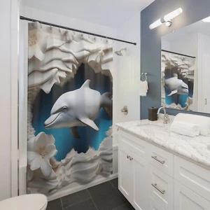 Dolphin Design Shower Curtain, Ocean Vibe Bathroom Decor, Nautical Gift, Marine - Picture 1 of 6