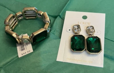 Pendientes colgantes de piedras preciosas facetadas J.Crew en latón chapado en oro y pulsera a juego Foto 1 de 4