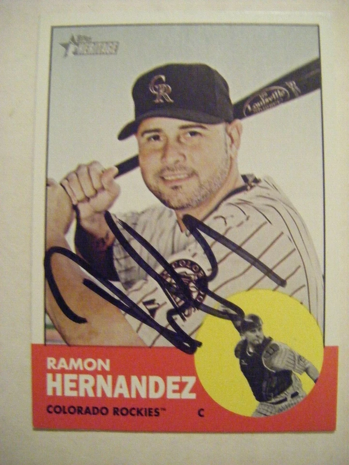 RAMON HERNANDEZ signed ROCKIES 2012 Topps Heritage baseball card AUTO ORIOLE A's - Image 1 of 1