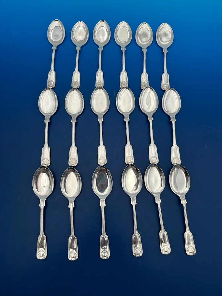 set of 18 english fiddle shell silverplate ice cream spoons by kent silversmith - Image 1 of 2