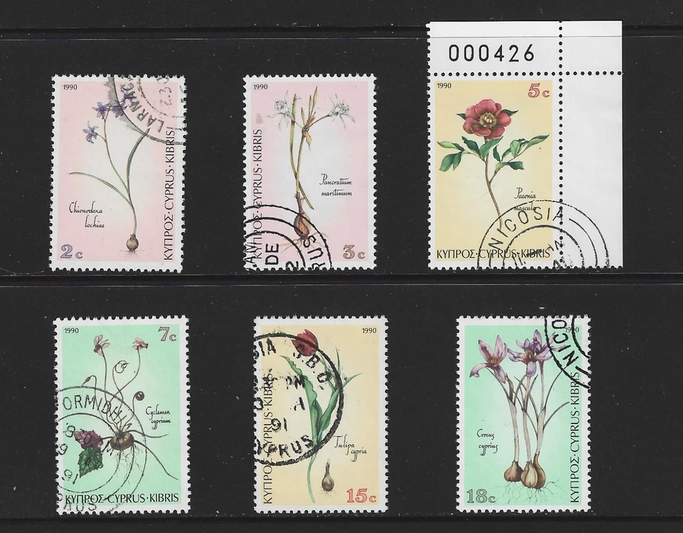 CHIPRE 1990 FLORES SILVESTRES EN PELIGRO DE EXTINCIÓN DE CHIPRE CONJUNTO DE 6V FINO POSTAL USADO Foto 1 de 1