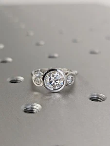 2.3ct Round Cut Moissanite Bezel Set Trilogy Women Ring 14k White Gold Plated - Picture 1 of 10