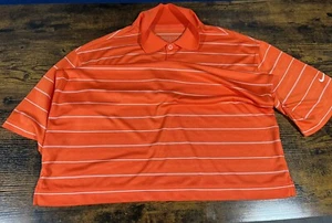PRE-OWNED Mens Nike Golf Polo Orange Striped Performance Dri-Fit Shirt-Size M - Picture 1 of 4