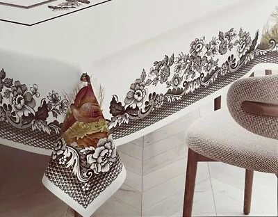 Spode Woodland Pheasant Tablecloth Lovely  Fall Floral Border 70 Round NEW! - Image 1 of 4