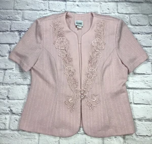 R & M Richards by Karen Kwong Vintage Pink Knit Short Sleeve Blazer Top Size 16 - Picture 1 of 6