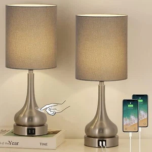 Modern Set of 2 Touch Bedside Lamps w/ USB Ports Table Desk Lamp Bedroom Office - Picture 1 of 7