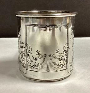 Antique ~ Sterling Silver ~ NURSERY RHYME ~ Child's Cup ~ Acid Engraved - Picture 1 of 8