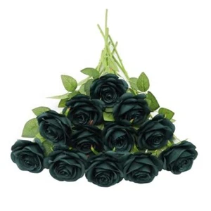 Artificial Rose Flower Artificial Flowers Flower with Long 12 Pcs Peacock Green - Picture 1 of 5