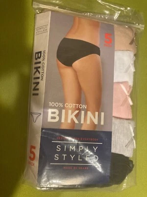 Sears 5 件装时髦 100% 棉内裤女式 L 码 — 第 1/2 张图片