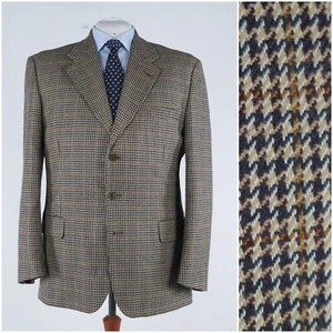 Mens Italian Wool Tweed Jacket 48R UK Size Check Brown Sport Coat Blazer - Picture 1 of 13