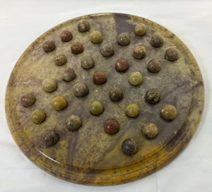 Vintage Muted Golden Brown Marble Solitaire game with Marble Board Made in India - Picture 1 of 6