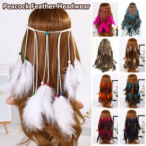 Fascia in piuma indiana boho fascia per capelli acchiappacapelli perline costumi festa nativa - Foto 1 di 38