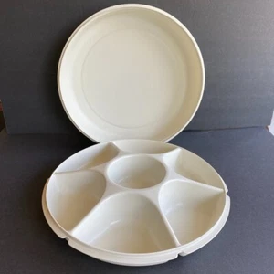 Vintage Tupperware Divided Veggie Fruit Dip Serving Tray with Lid Large 13.5" - Picture 1 of 12