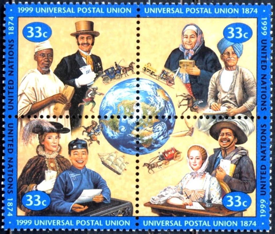 ONU Nueva York #Mi822-Mi825 MNH 1999 UPU Globo Caballo Tren Barco Camello [767a] Foto 1 de 1