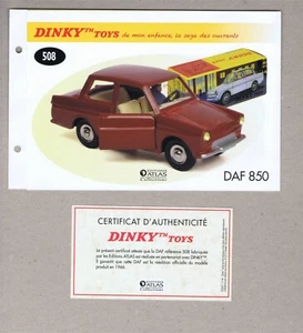 DINKY TOYS / ATLAS FICHE ET CERTIFICAT pour le modèle n°508 DAF 850 - Picture 1 of 1