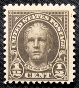 Francobolli Stati Uniti Scott #551 ~ 1925 1/2c Nathan Hale, marrone oliva MH RL08 - Foto 1 di 1