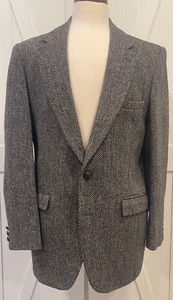 Vintage Harris Tweed Blazer Men's 42R grey wool Stafford suede Elbow Patch - Picture 1 of 19
