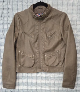 Miss London Moto Biker Women’s Medium Jacket Cropped Brown Faux Leather - Picture 1 of 5
