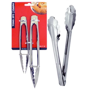 2 PC Mult-Purpose Metal Tongs Kitchen Grill BBQ Salad Cooking Serving 7" & 9" AD - Picture 1 of 1