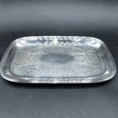 "Bandeja grabada plateada media luna vintage 9,25 X 5,75""" Foto 1 de 4